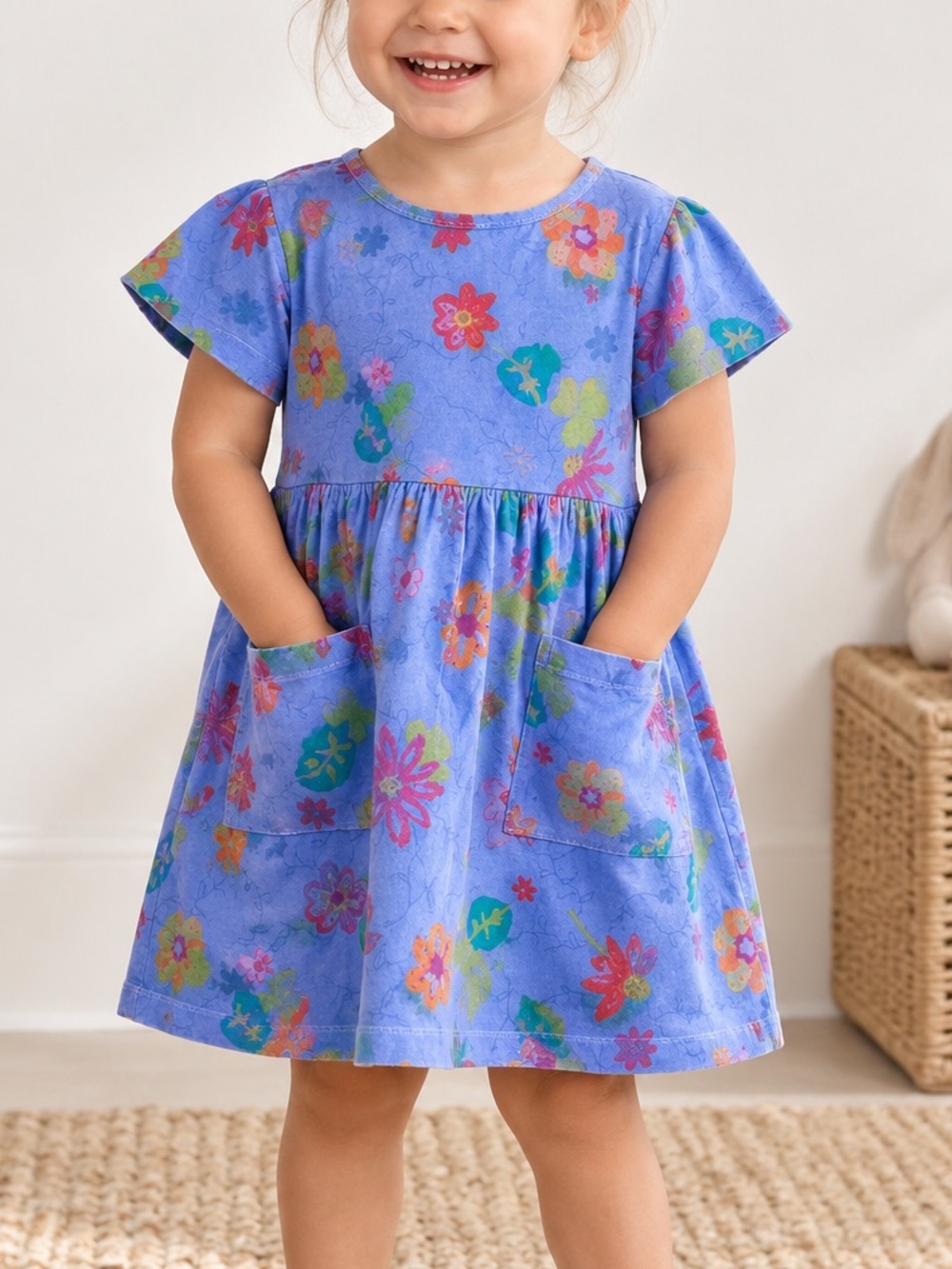 Vintage Fresh Produce 24M Blue Floral Cotton Pocket Dress NWT